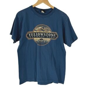 Prairie Mountain Yellowstone National Park Graphic T-Shirt Mens Medium Blue USA